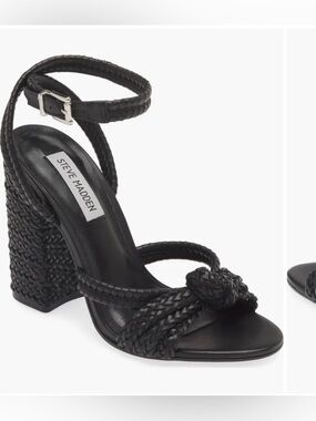 Steve Madden Black Braided Knot Strap Malou Block Heel Sandal